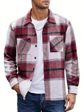 Men's Flannel Thickened Warm Casual Fashion Versatile Plaid Shirt Jacket - Burgundy