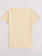 Graphic Print T-Shirt, Short Sleeve Crew Neck Casual Top for Summer & Spring, Women'S Clothing - Apricot