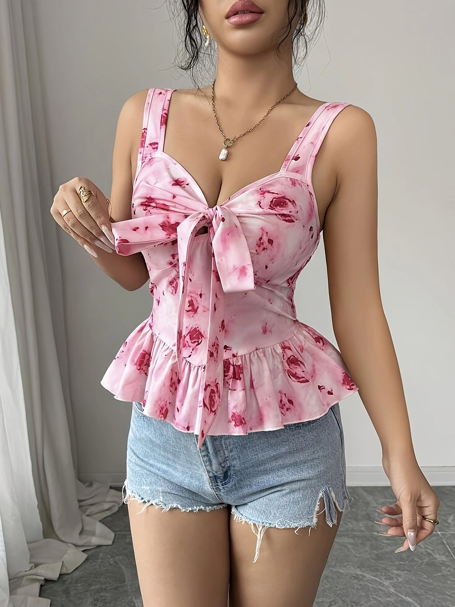 Elegant Women's New Square Collar Print Bow Tie Strap, Graceful and Form-fitting, Versatile for Use, Suitable for Pairing with Various Tops - Mixed colors