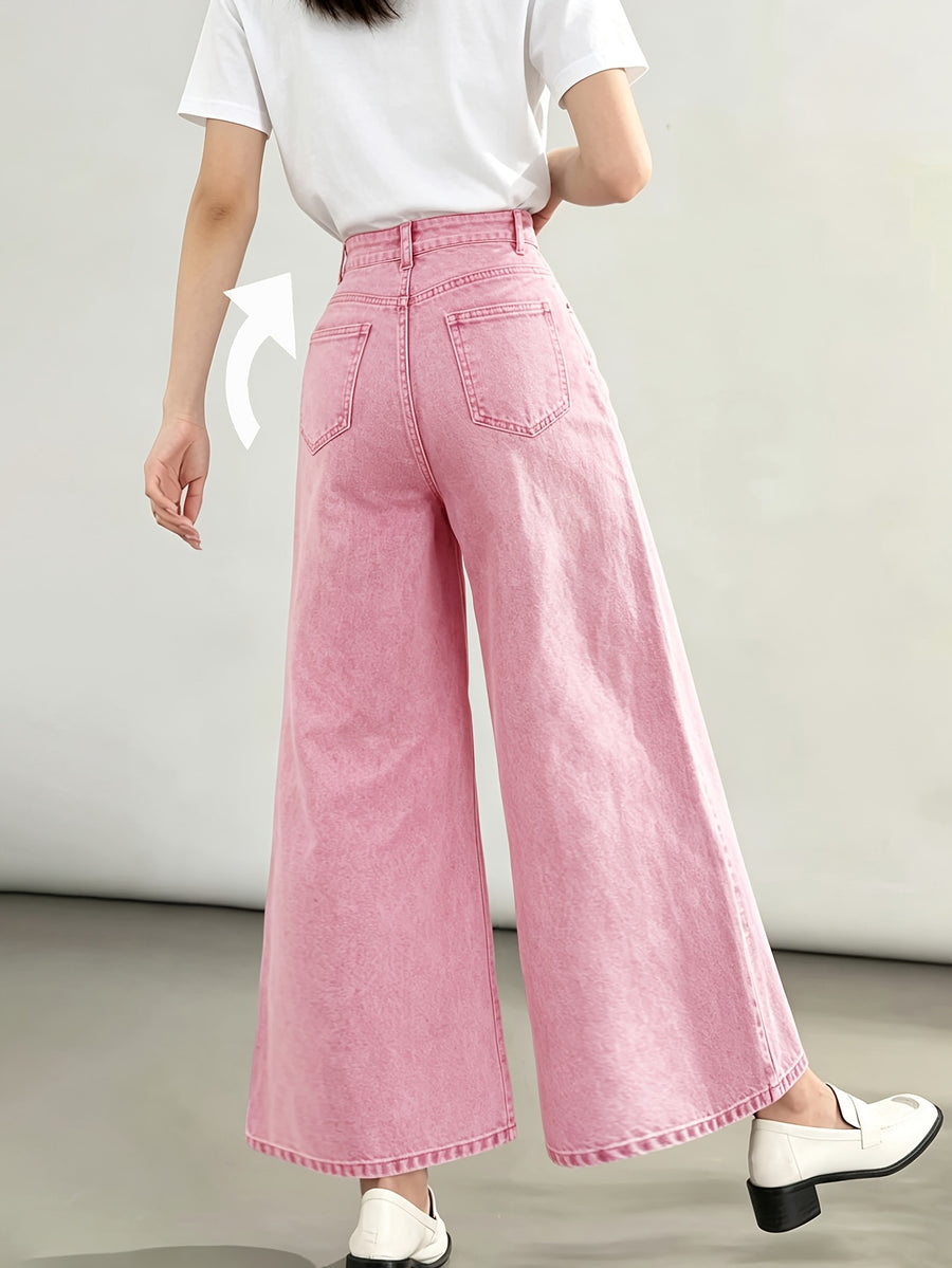 Stylish New Women's Fashion Elegant Straight-Leg Wide-Leg Pants Mid-High Stretch Colorful Cropped Jeans for Women 618609 - Pink Color