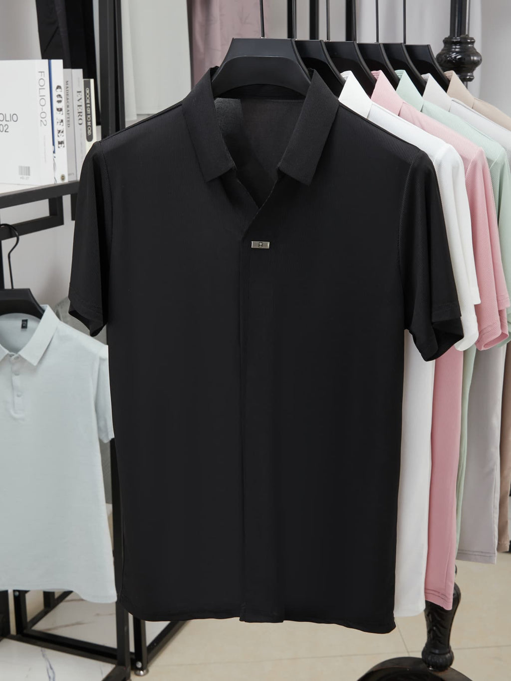 Men'S Luxury Notch Collar Polo Shirt, Thin Cool Wrinkle-Free Quick Dry Short Sleeve, Father'S Day Gift for Fishing Men'S Clothing - Black