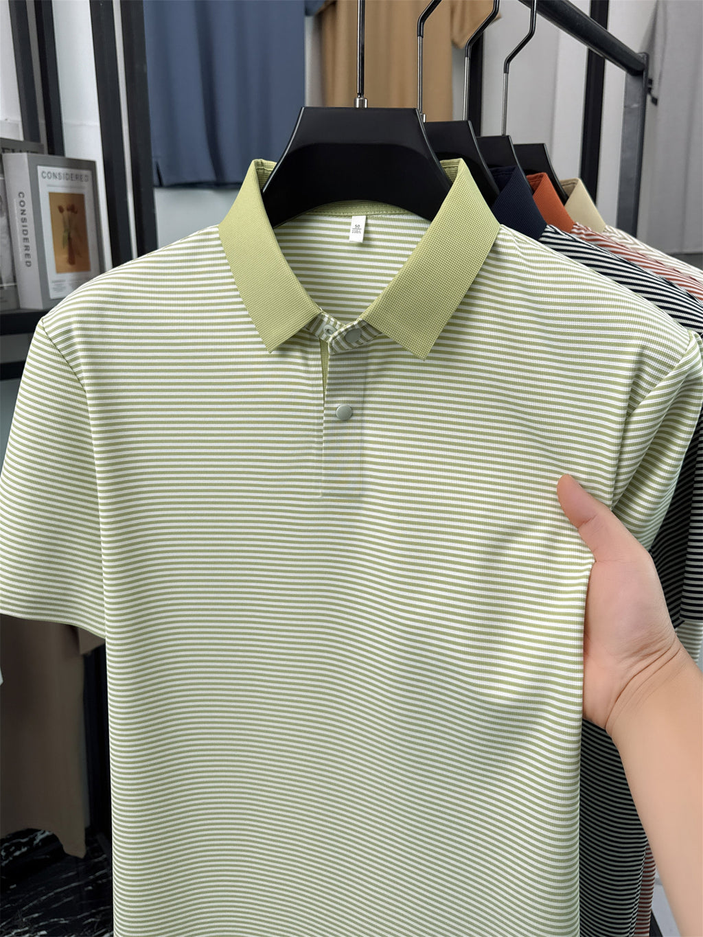 Men's Short-Sleeve Lapel Polo Shirt - Breathable Summer Business Casual T-Shirt with Striped Collar, Half-Sleeve Suitable for Office, & Semi-Formal Wear - Tongsen Store 1 (Regular Fit) - Bright Green