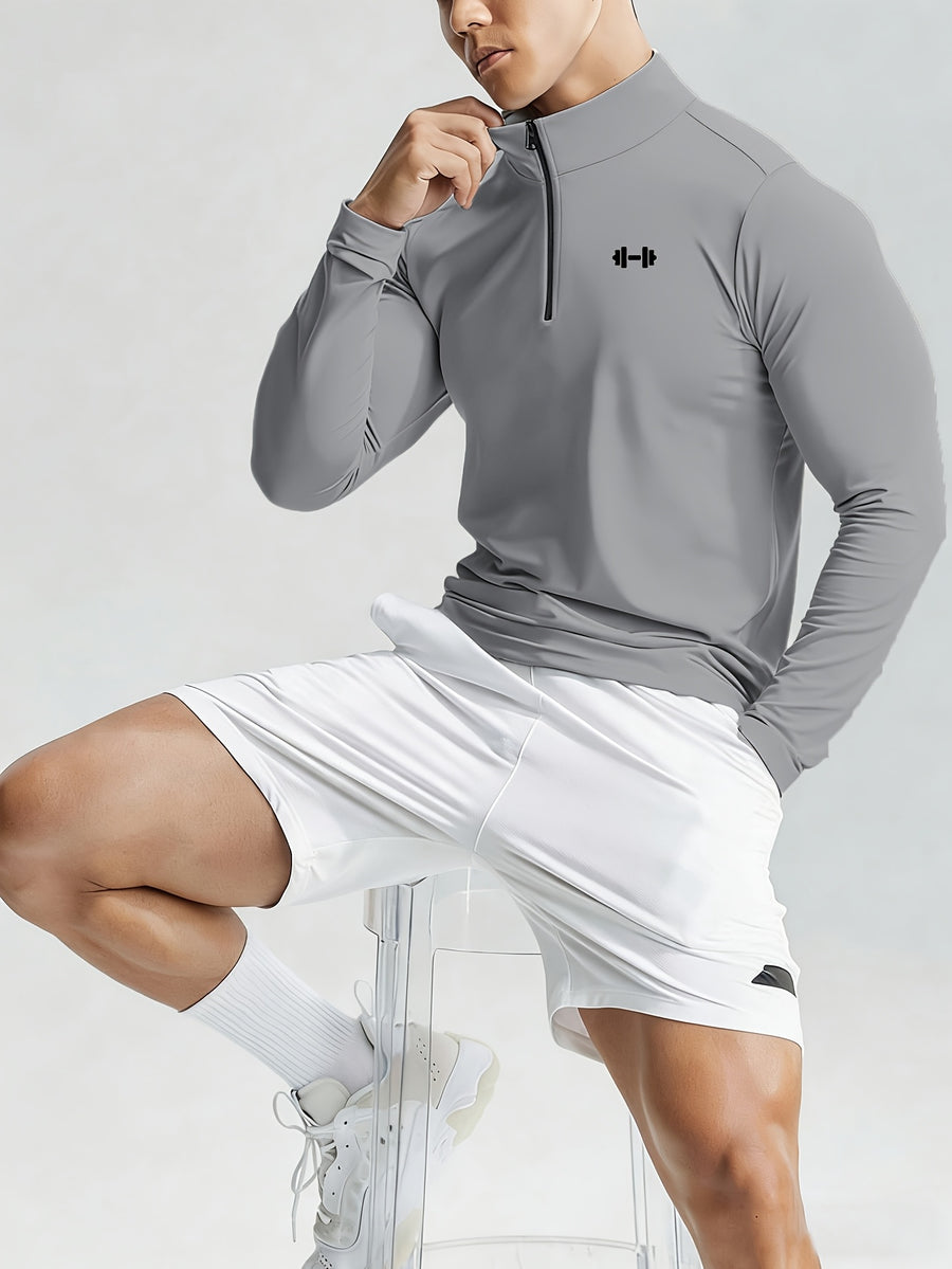 New Men'S Polo Shirt, Men'S Fashionable Trendy Print Polo Shirt, Half-Button Collar Polo Shirt, Suitable for Running, Gym, Cycling, Marathon And Other Sports Tops, Breathable And Non-Stuffy, Machine Washable - Grey