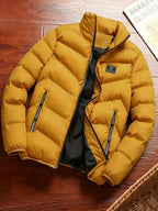 Men'S Autumn Winter Jacket - Zippered Winter Coat with Stand-Up Collar, Comfortable And Warm Casual Outerwear, Layering Essential for Cold Weather - Machine Washable - Blue/Black/Yellow, Versatile Fashion Piece for Daily Casual/Party Entertainment - Yellow