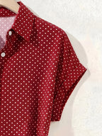 Summer Polka Dot Single-Breasted Short-Sleeve Shirt - Red