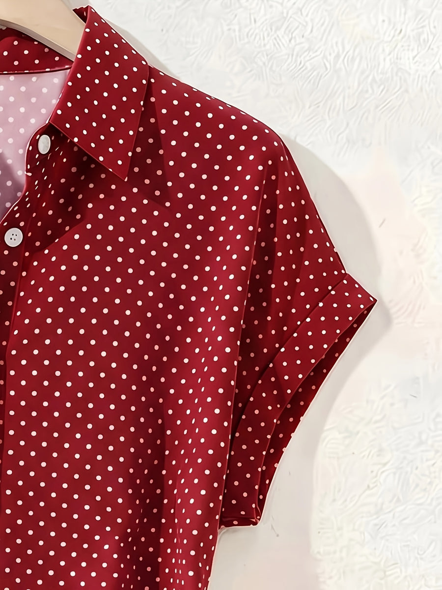 Summer Polka Dot Single-Breasted Short-Sleeve Shirt - Red