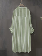 Targeted Development Women'S Long Sleeve Casual Striped Shirt, Suitable for Spring And Autumn - Olive Green And White