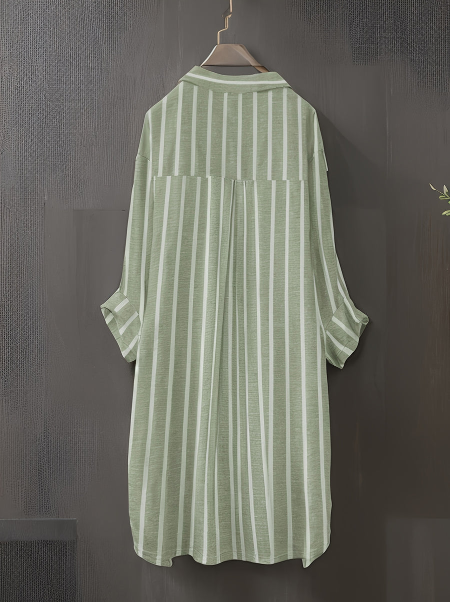 Targeted Development Women'S Long Sleeve Casual Striped Shirt, Suitable for Spring And Autumn - Olive Green And White