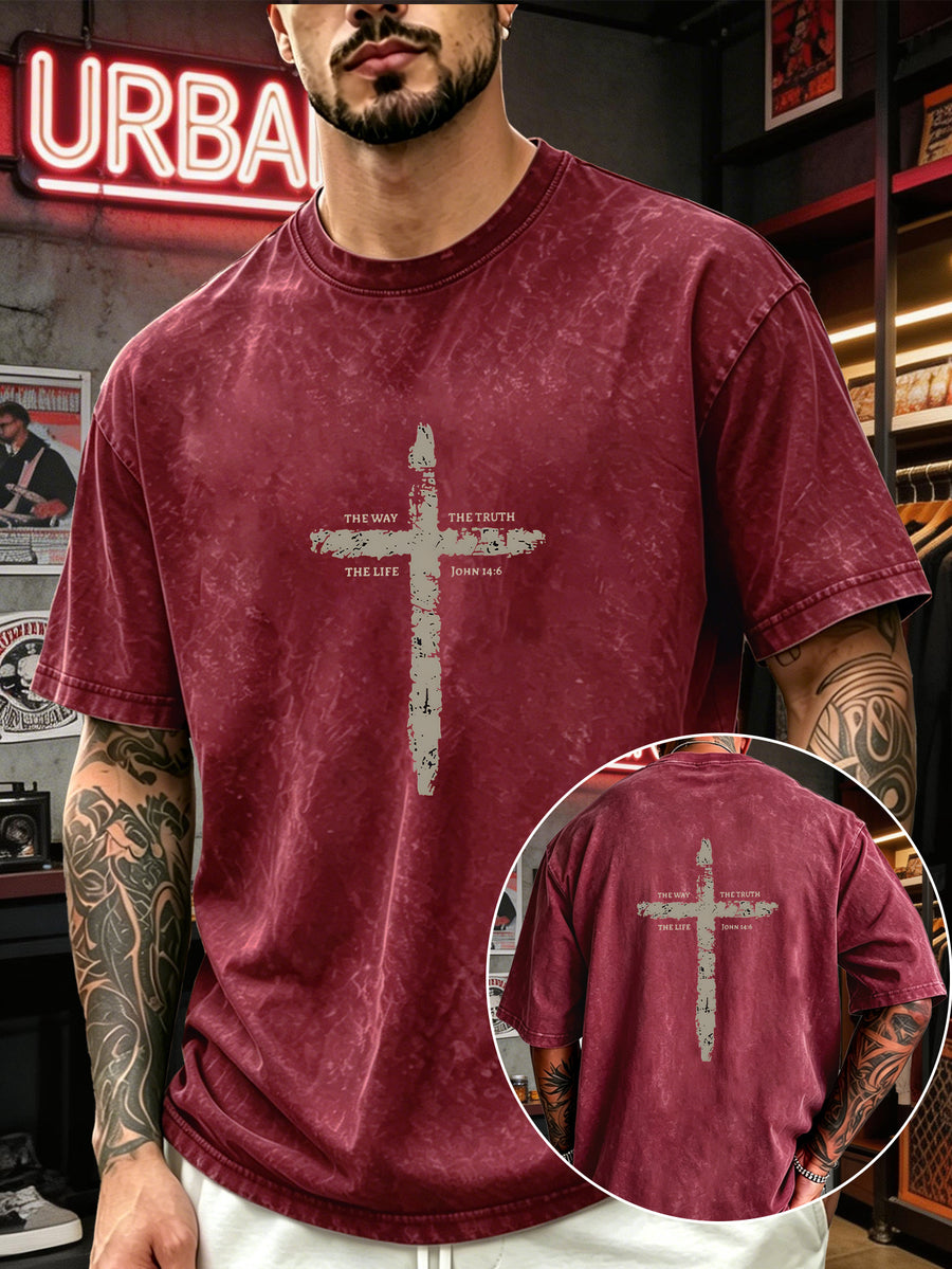 Men's Heavyweight T-Shirt Washed Distressed Fashion Print 2026 Summer New Urban High Street Hiphop Style Vintage Acid Wash Casual Gym Workout Top Pure Cotton Breathable Base Shirt - Red