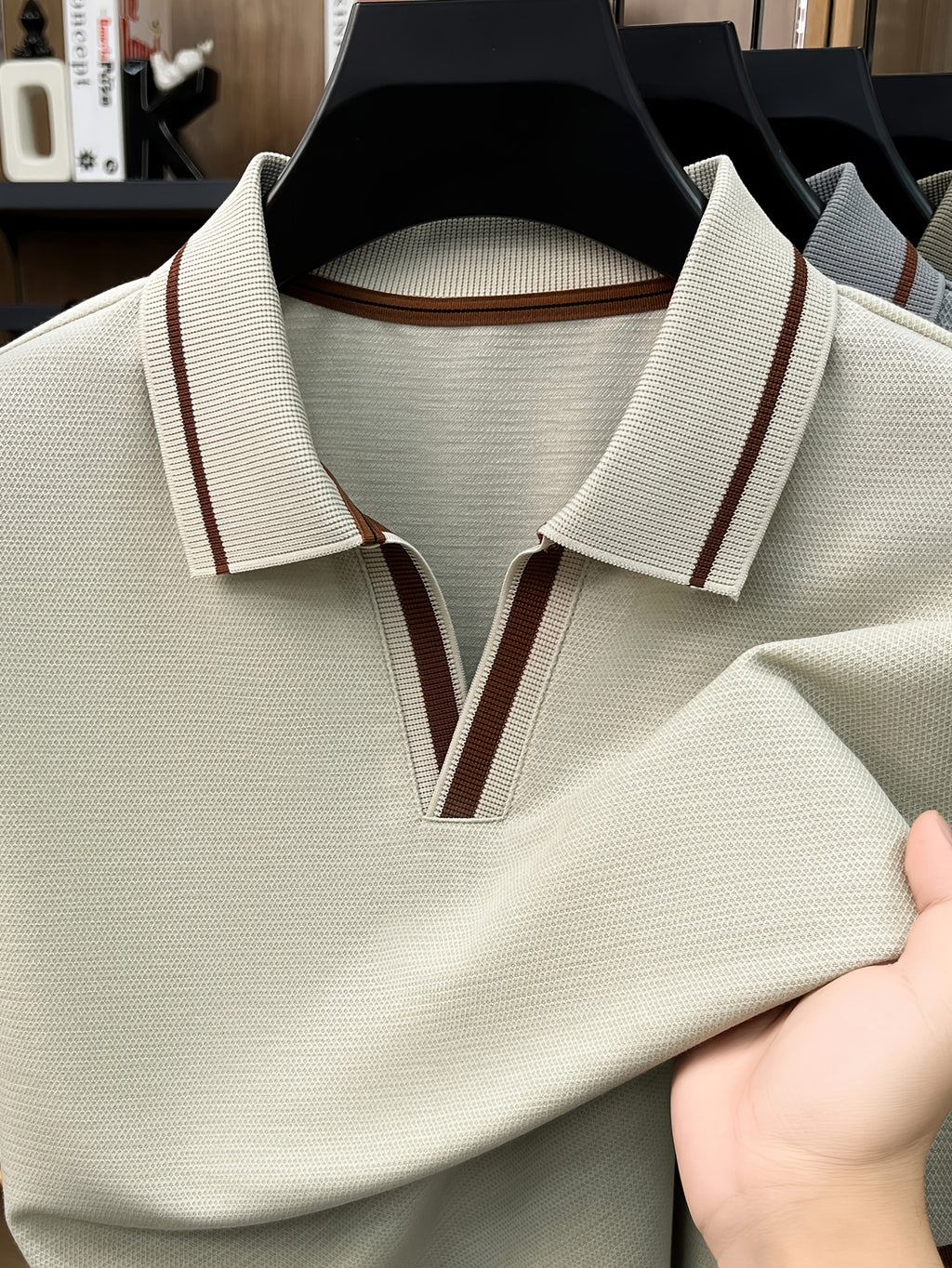 Men's Lapel Button- Polo Shirt, Summer Breathable T-Shirt, Men's Sport Top, Commuting Office / Weekend Casual / Golf, Tennis Top Dual-Wear T-Shirt - Apricot