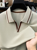 Men's Lapel Button- Polo Shirt, Summer Breathable T-Shirt, Men's Sport Top, Commuting Office / Weekend Casual / Golf, Tennis Top Dual-Wear T-Shirt - Apricot
