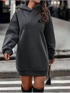 2026 European American Women S Lined Hooded Dress with Letter Print Thickened Hoodie Sweatshirt Long Style Trendy Casual Fashionable Versatile Elegance - Dark Gray