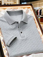 Men's Sporty Printed Waffle Jacquard Polo Shirt, Skin-friendly and Breathable Without Feeling Stuffy, Simple yet Sophisticated and Timeless. Featuring a Mature Men's Business-casual Jacquard Texture, Suitable for Golf, Commuting to Work, and Daily - Grey