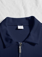 Summer Casual Short Sleeve Henley Shirt Men'S Outdoor Sports Polo Top - Navy Color