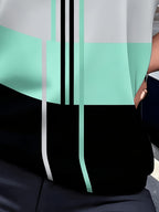 Women'S Summer Fashion Round Neck T-Shirt with Textured Geometric Short Sleeves, Color Block, Line Pattern, Vintage Style Casual Top - Mix 10