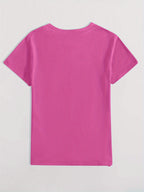 Graphic Print T-Shirt, Short Sleeve Crew Neck Casual Top for Summer & Spring, Women'S Clothing - Rose Red