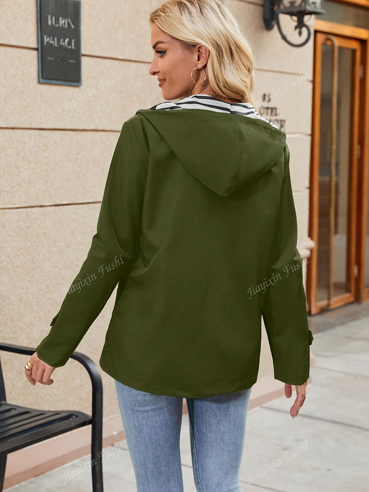 Women's Hooded Autumn/Winter Trench Coat - Olive Green
