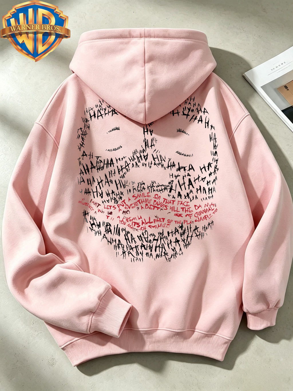 Joker HAHA Text Surround Graffiti Print Trendy Cool Casual All-Match Sports Drawstring Pocket Hooded Men'S Sweatshirt, Men'S Autumn Winter Cute Casual Style - Pink Color
