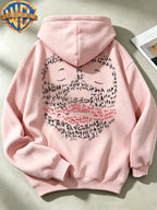 Joker HAHA Text Surround Graffiti Print Trendy Cool Casual All-Match Sports Drawstring Pocket Hooded Men'S Sweatshirt, Men'S Autumn Winter Cute Casual Style - Pink Color