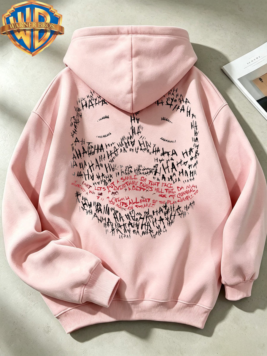 Joker HAHA Text Surround Graffiti Print Trendy Cool Casual All-Match Sports Drawstring Pocket Hooded Men'S Sweatshirt, Men'S Autumn Winter Cute Casual Style - Pink Color