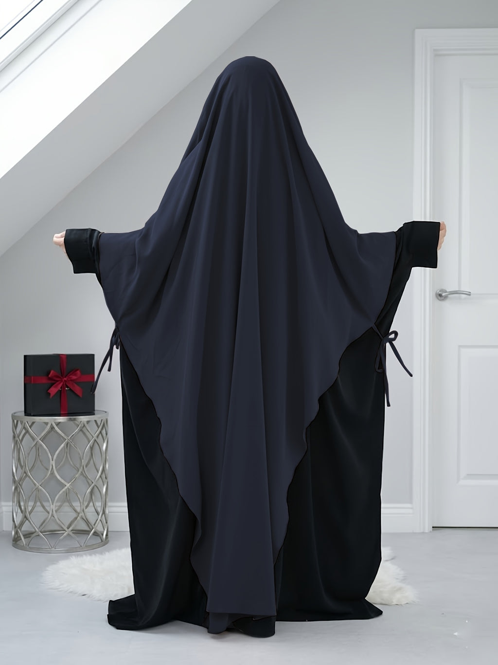 Solid Color Nidaga Prayer Jilbab. The Fabric Is Skin-Friendly And Breathable, Suitable for Women to Wear And Pray Everyday. Robe Abaya (One-Piece Khimar) with Strong Drape, Loose Fit, Ideal for Busy Daily Use Or Prayer - Navy Color