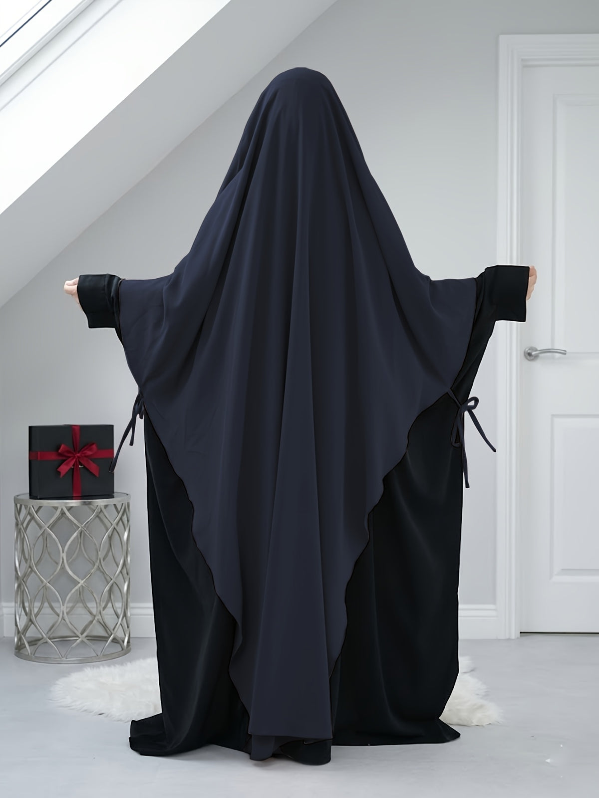Solid Color Nidaga Prayer Jilbab. The Fabric Is Skin-Friendly And Breathable, Suitable for Women to Wear And Pray Everyday. Robe Abaya (One-Piece Khimar) with Strong Drape, Loose Fit, Ideal for Busy Daily Use Or Prayer - Navy Color