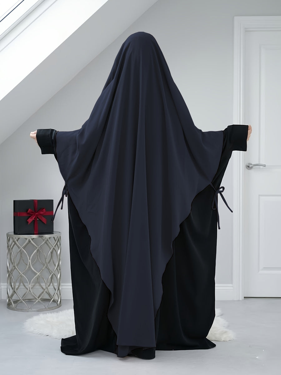 Solid Color Nidaga Prayer Jilbab. The Fabric Is Skin-Friendly And Breathable, Suitable for Women to Wear And Pray Everyday. Robe Abaya (One-Piece Khimar) with Strong Drape, Loose Fit, Ideal for Busy Daily Use Or Prayer - Navy Color