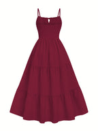 Dress, Lace Detail, Elegant Design, Suitable for Beach, Vacation, And Casual Wear - Burgundy