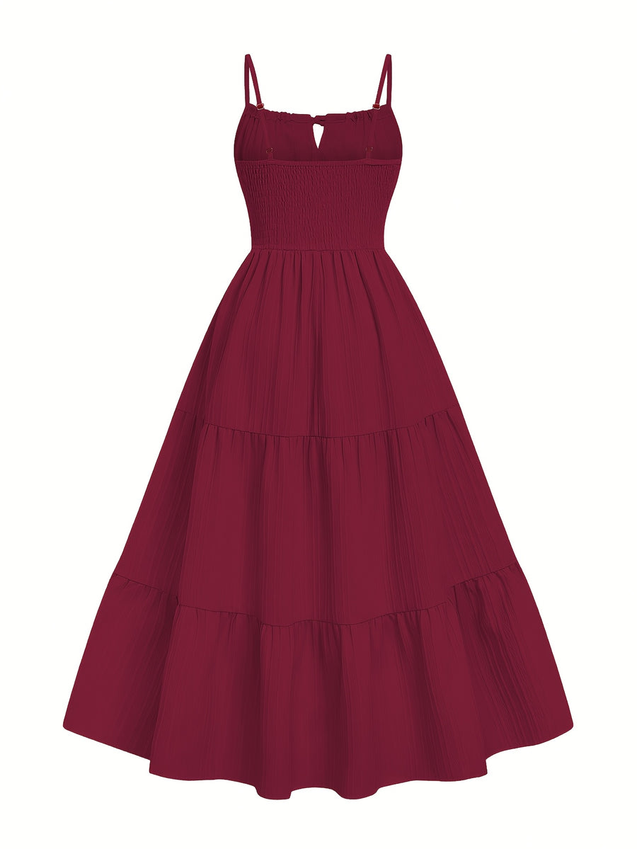 Dress, Lace Detail, Elegant Design, Suitable for Beach, Vacation, And Casual Wear - Burgundy