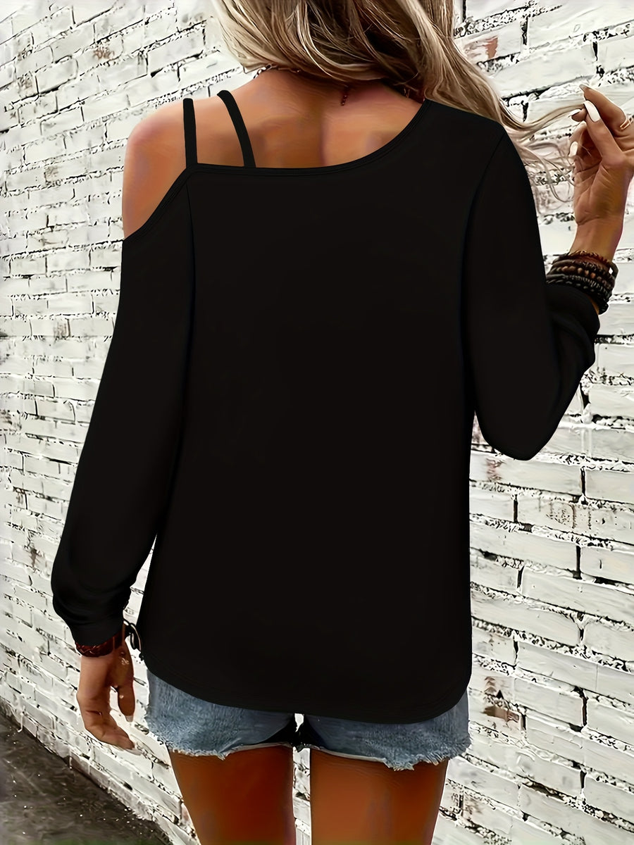 Beautiful Autumn/winter Women's Clothing Featuring a Female Back Silhouette Holding a Red Wine Glass and Giving a Victory Hand Gesture, with "Just Breathe" Text Pattern. Loose, Elegant, and Fashionable Sporty Casual Party Top - Black