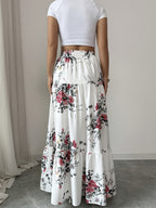 Floral Elastic Waist A-Line Skirt - Polychrome