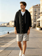 2026 New Men's Hooded Shirt, Soft and Breathable Linen Fabric, for Vacation, Travel, Leisure, Outdoor Fishing, and Beach - Black