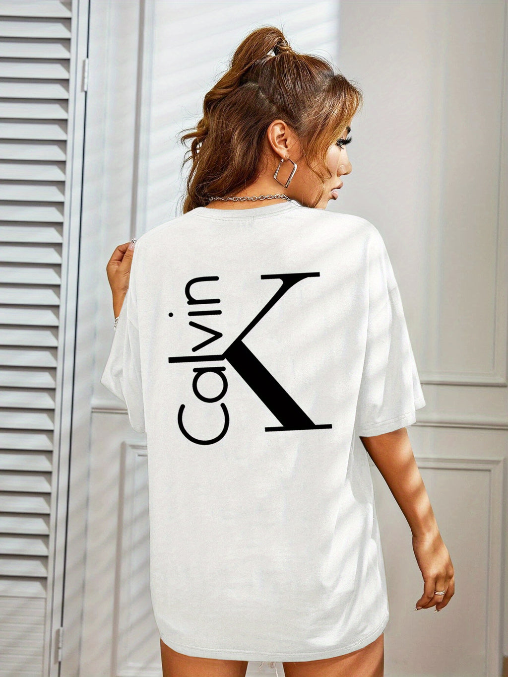 European and American Women's Casual Multicolor Round Neck Short Sleeve Simple Fashion S Loose Print T-Shirt - White
