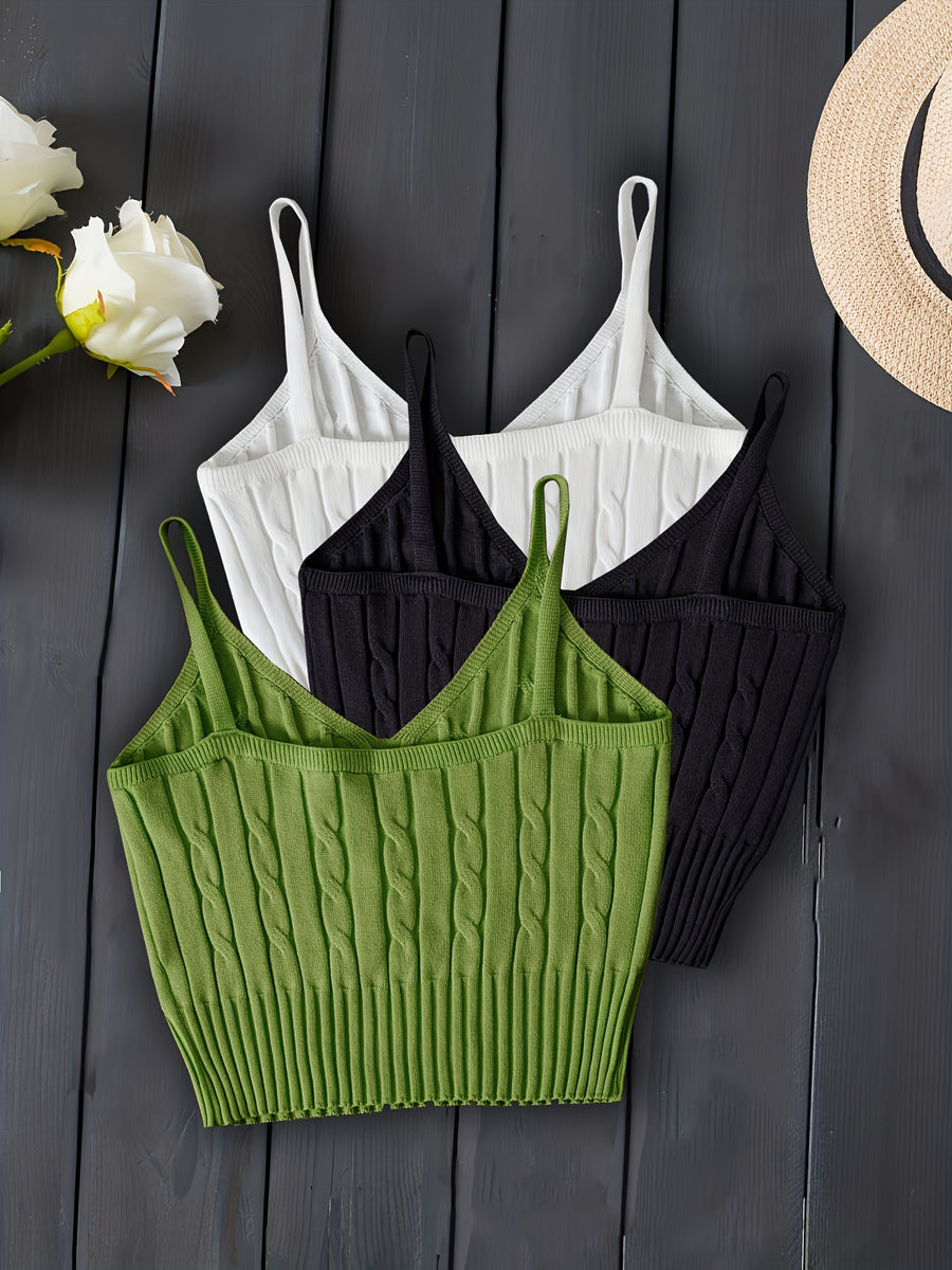 3pcs Set New Fashion Solid Color Sexy Camisole Tank Tops Versatile - Mix color 5