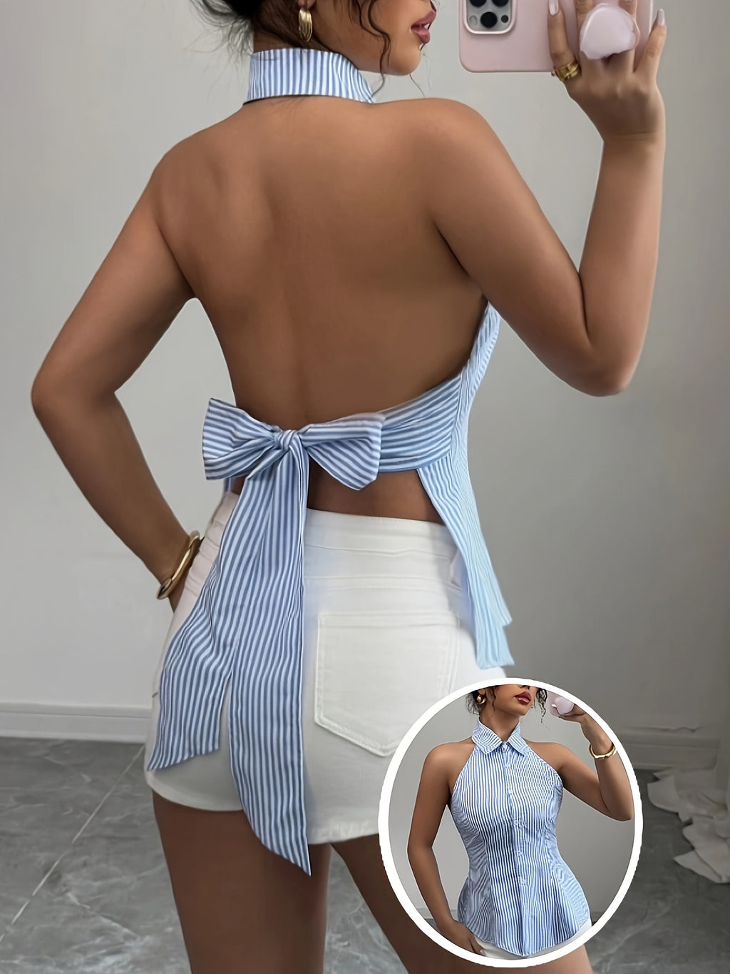 Summer Women'S Sexy Striped Sleeveless Backless Camisole - Mixed colors