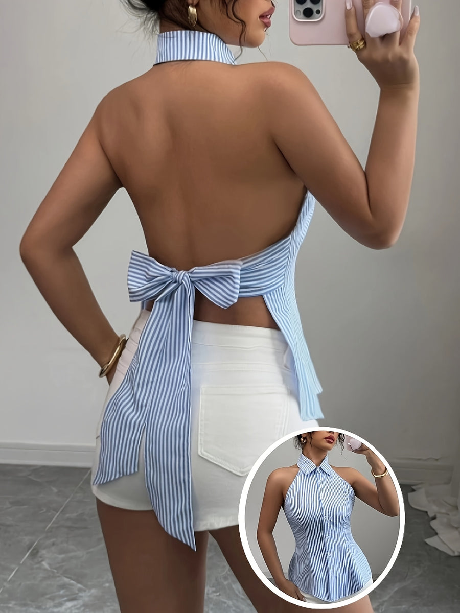 Summer Women'S Sexy Striped Sleeveless Backless Camisole - Mixed colors
