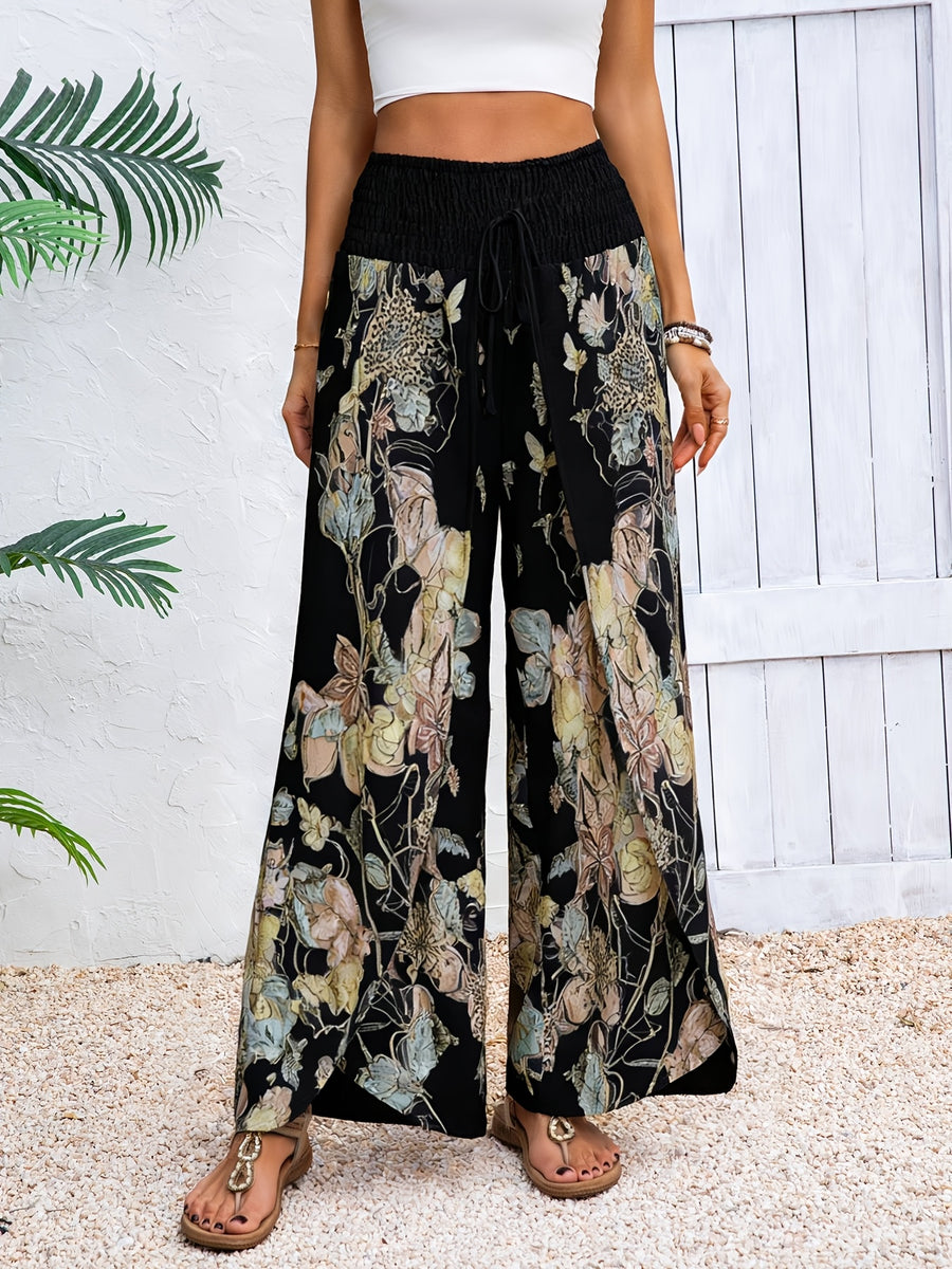 New Stylish and Versatile Wide-Leg Pants, Casual and Elegant Vacation Beach Trousers for Women, Loose-Fit Long Pants - Black