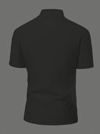 Men'S New Chinese Style Stand-Up Collar Short Sleeve Shirt, Slanted Collar Design with Oriental Elegance, Draping And Stiff Fabric, Delicate Texture And Skin-Friendly, Breathable And Non-Sweaty, Regular Hem with Design - Black