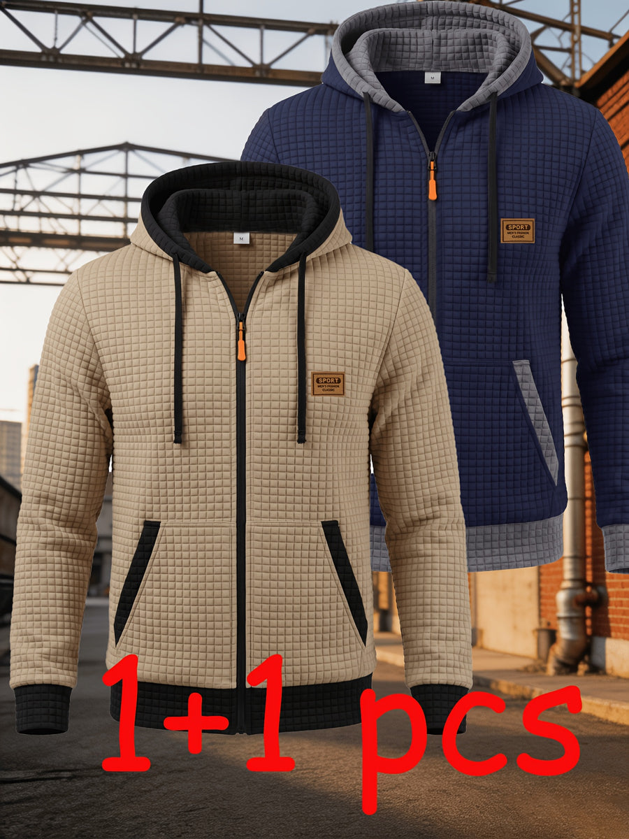 2pcs Men'S Fashion Hoodie Set, Autumn Winter Casual Versatile Long Sleeve with Hood, Multi-Color Available, Ideal for Holiday Gifts - Navy Khaki