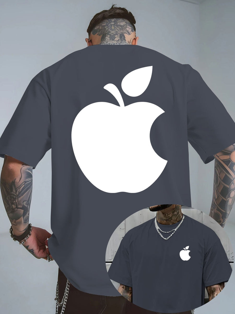 Men's T-Shirt Summer Short Sleeve Lightweight Top Black Big Apple Print Oversized Men's T-Shirt Streetwear Niche High Street Style  Casual Top! Round-neck Short Sleeve Top, Relaxed Loose Knit T-shirt, Suitable for Daily Wear, Casual Sport - Dark Gray