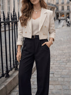 2026 New Lightweight Breathable Long Sleeve Mini Suit Jacket with Double-Breasted Buttons, Commuter All-Match Vest-Lined Blazer - Beige Gray