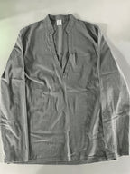 Men's Stand-Up V-Neck Half-Open Placket Linen Long-Sleeve Shirt, Solid Color Basic Style, Suitable for Beach Vacations, Daily Outings, and Casual Gatherings, Can Be Worn Alone or as an Inner Shirt - Grey