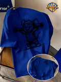 Warner Bros. Official New Men's Short-Sleeve T-Shirt with Front and Back Print, Featuring a Hand-Drawn Graffiti Sketch of Hands Lifting Dumbbells for Fitness Training, Animated Cartoon Black and White Creative Design. Comfortable and Casual - Royal Blue