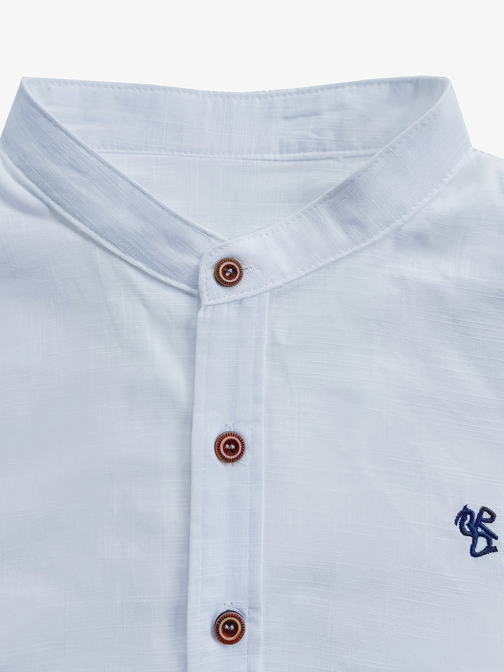 Men'S Stand-Up Collar Short Sleeve Shirt, High-Quality Solid Color Business Casual Top, Suitable for Spring Summer - White