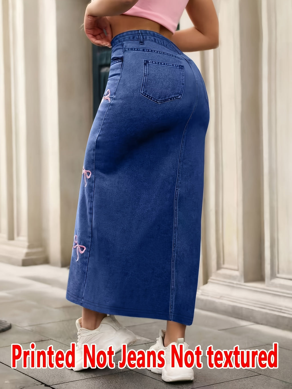 [Printed Skirt - Not Faux Denim Fabric][Imitation Faux Denim Print Skirt] American Style Print Skirt, Imitation Faux Denim Print - Non-Faux Denim Fabric, Casual Women'S Clothing, Suitable for All Seasons - Blue