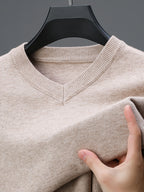 Men's V-neck Knit Base Layer, Form-fitting Without Being Tight, Accentuates a Clean Silhouette While Allowing Unrestricted Arm Movement. Suitable for Business Commutes, Family Gatherings, and Holiday Celebrations - Beige Camel