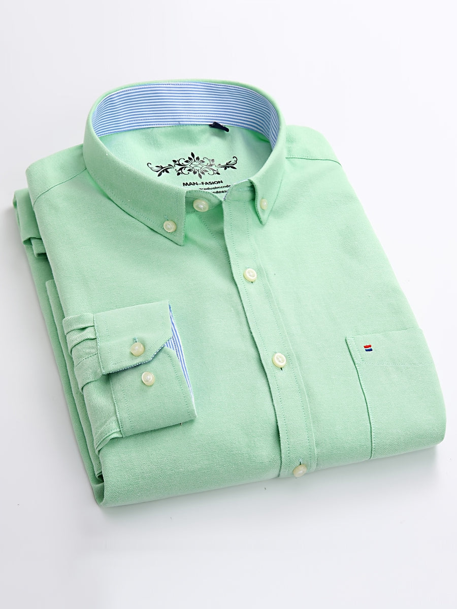 Men'S Long Sleeve 60 Oxford Dress Shirt, Casual - Light Green