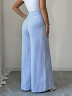 New Korean-style Spring/summer Fashion, Simple and Elegant Blue and White Striped Pants, High-waisted Straight-leg Loose-fitting Casual Women's Trousers - Sky Blue