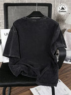 Vintage Washed Distressed Print Men'S Short-Sleeve Top, Soft Pure Loose T-Shirt, Breathable Casual Clothing for Outdoor Trip Summer And Early Autumn - Black