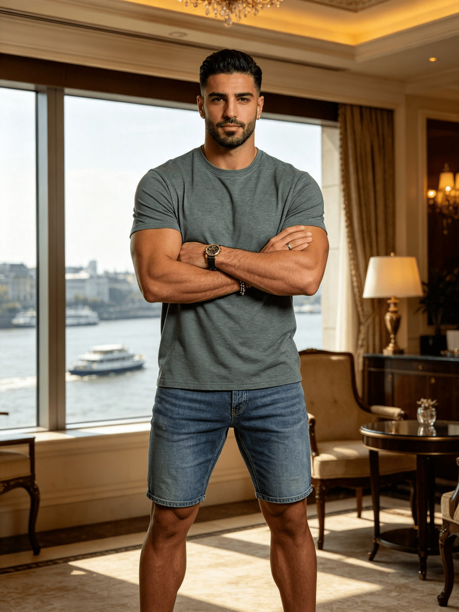 Men's Spring/Summer Solid Color T-Shirt, Short-Sleeve Top, Casual and Breathable, Suitable for Commuting and Outings, Fashionable, Trendy, Simple, and Versatile, a Casual Essential - Dark Gray
